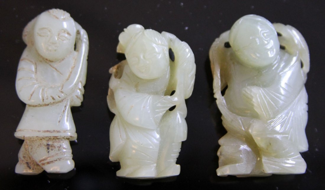 LOT OF (3) CHINESE JADE FIGURAL CARVINGS: Provenance- Private Collection Of East Coast Collector Length- 1 7/8" - 2" Weight- 93.1 grams