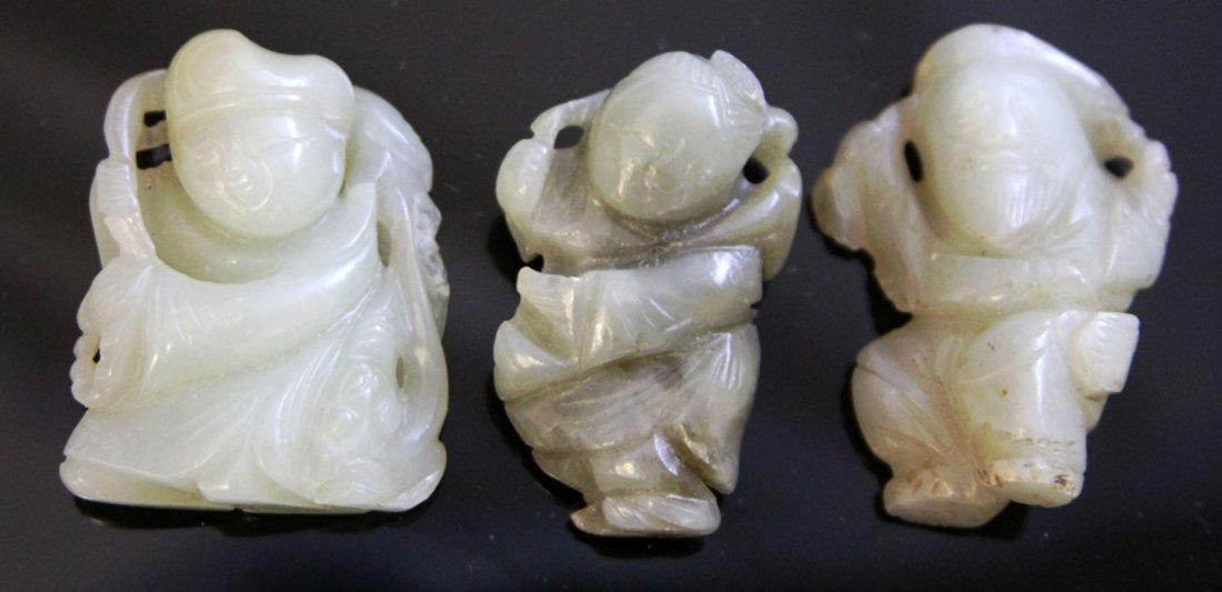 LOT OF (3) JADE FIGURAL CARVINGS: 19th/early 20th century Provenance- Private Collection Of East Coast Collector Length- 1 3/4" Weight- 92.7 grams