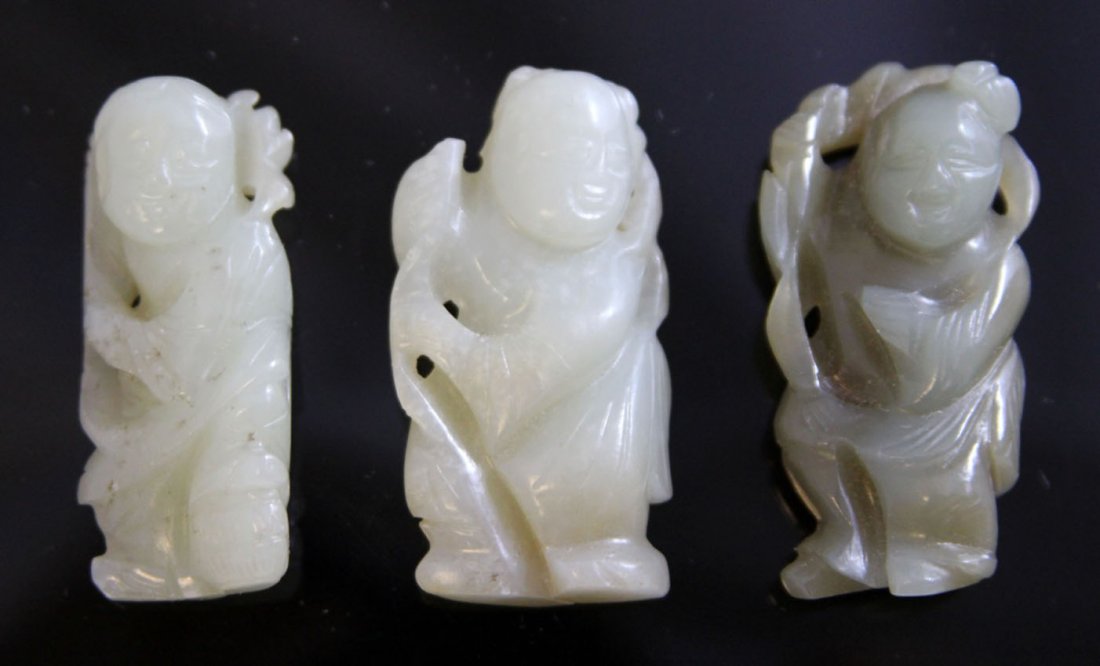 LOT OF (3) CHINESE JADE FIGURES: Provenance- Private Collection Of East Coast Collector Length- 2" Weight- 95.4 grams