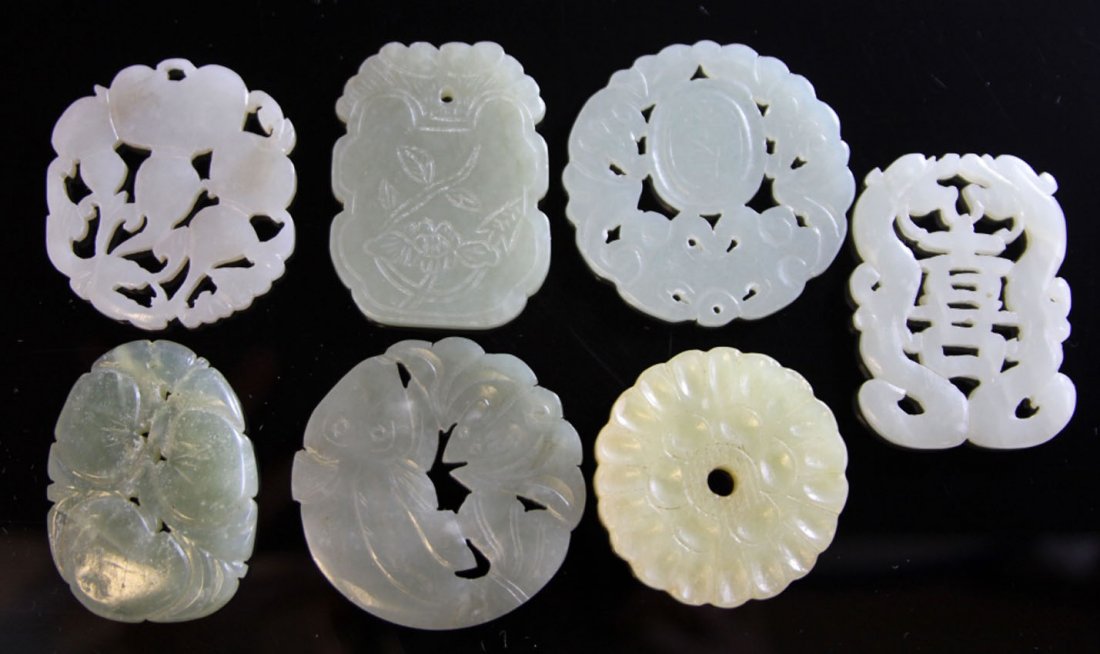 LOT OF (7) PCS. OF JADE & SERPENTINE: Provenance- Private Collection Of East Coast Collector Length- 1 3/4"- 2" Weight- 177 grams