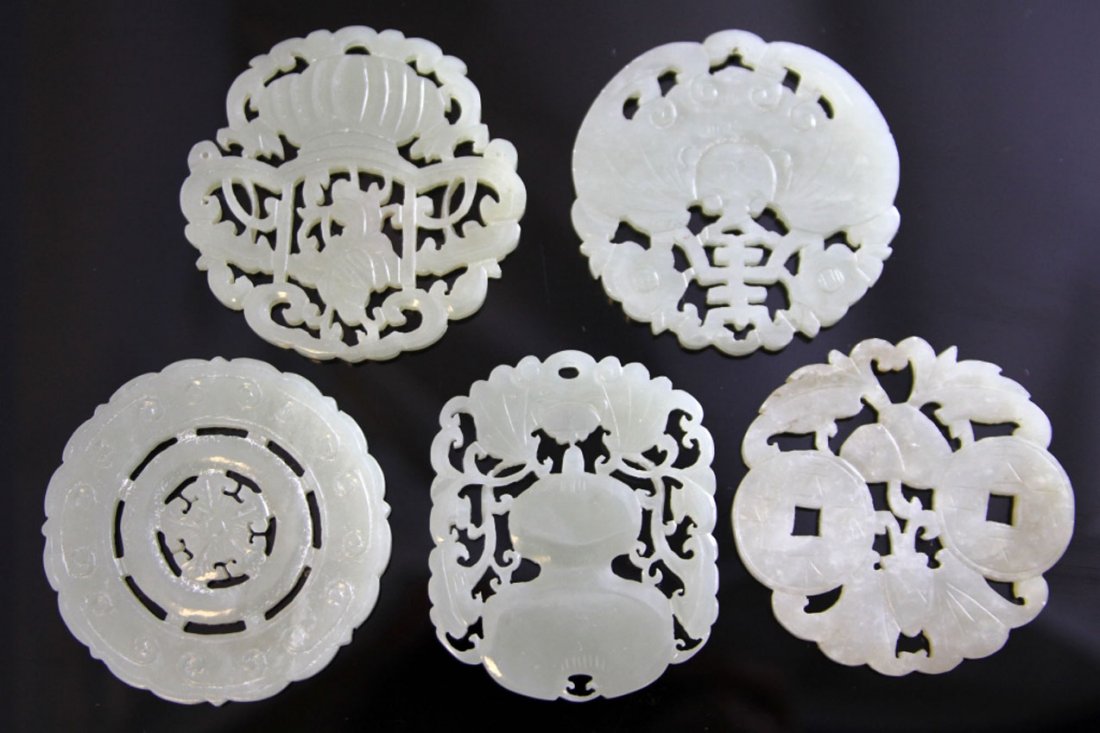 LOT OF (5) CHINESE CARVED JADE: 19th/early 20th century Provenance- Private Collection Of East Coast Collector Diameter- 2 1/4"- 2 1/2" Weight- 139 grams