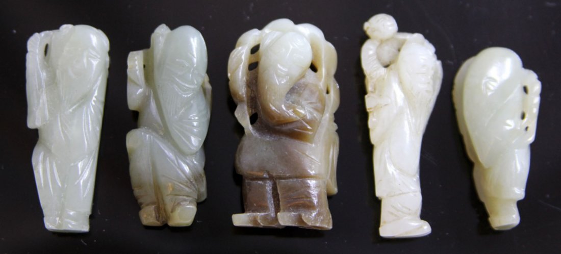 LOT OF (5) JADE FIGURAL CARVINGS: Provenance- Private Collection Of East Coast Collector Length- 1 3/4" - 2" Weight- 117.7 grams Condition- chips