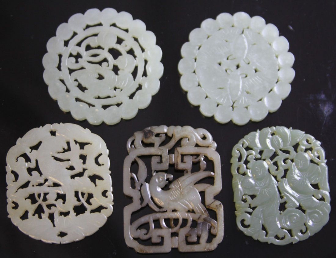 LOT OF (5) CHINESE CARVED JADE: 19th/early 20th century Provenance- Private Collection Of East Coast Collector Length- 2"- 2 1/4" Weight- 115 grams