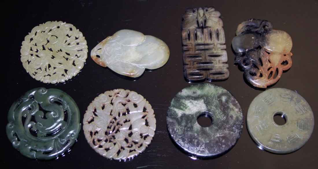 LOT OF (8) JADE CARVINGS, 19TH/20TH CENTURY: Provenance- Private Collection Of East Coast Collector Length- 2"- 2 1/4" Weight- 214 grams