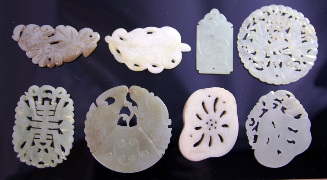 LOT OF (8) CHINESE JADE AND SERPENTINE CARVINGS: Provenance- Private Collection Of East Coast Collector Length- 2"- 2 1/4" Weight- 171.5 grams