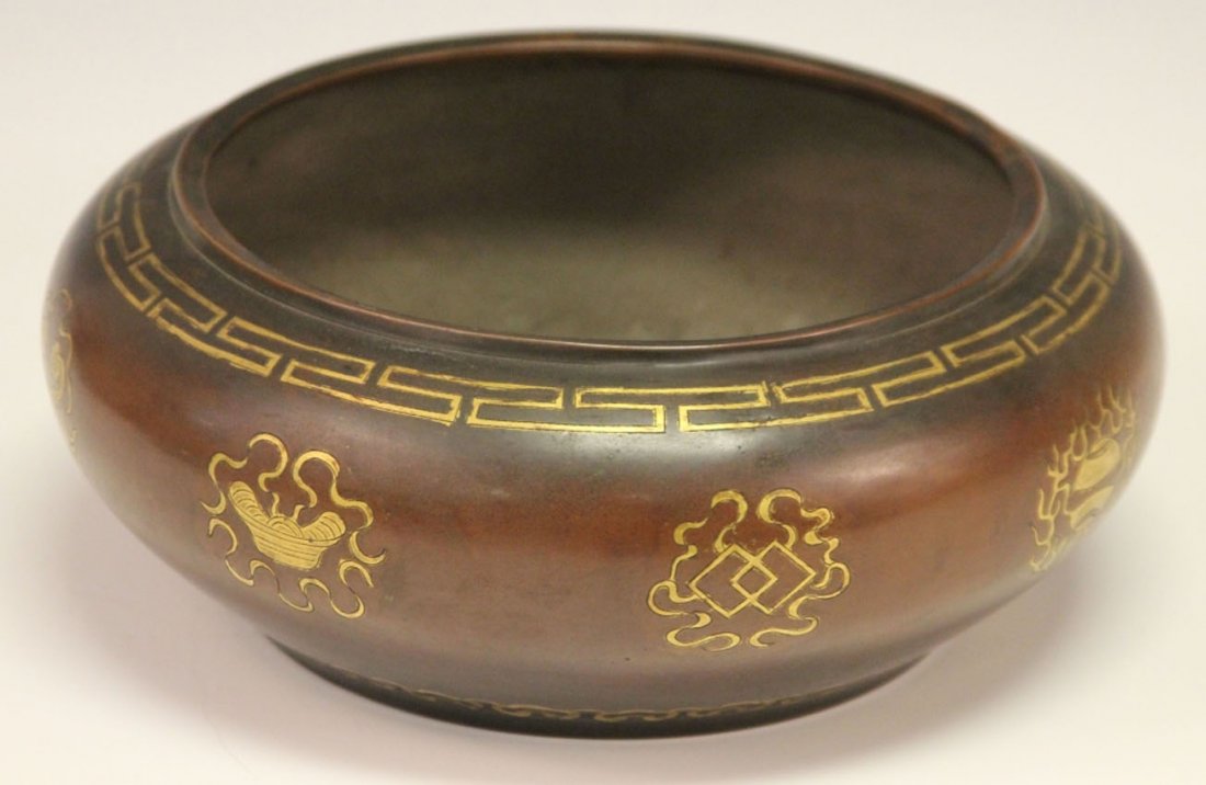 CHINESE BRONZE GILT CENSER: in the style of Ming Length- 10 1/4"