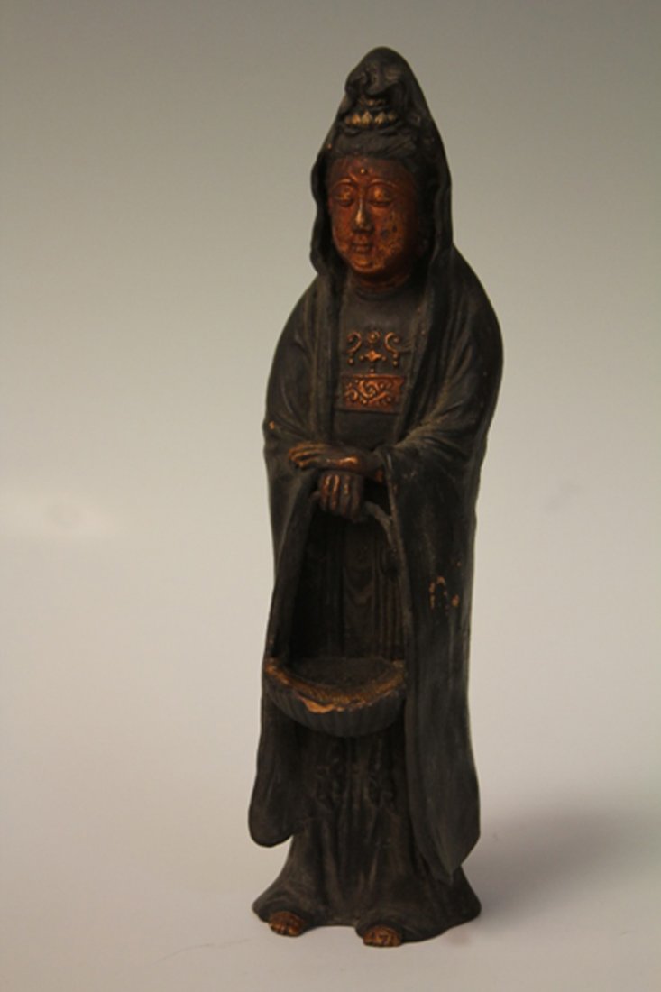 CHINESE QUAN YIN CARVING WITH (2) STAMP MARKS: Height- 11 1/4" Weight- 20 1/4"