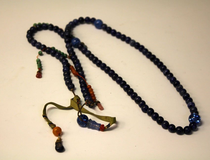 QING DYNASTY LAPIS COURT BEADS: Length- 56"