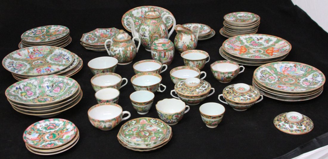 LOT OF (65) CHINESE PORCELAIN- ROSE CANTON: Condition- some with chips, loss of paint