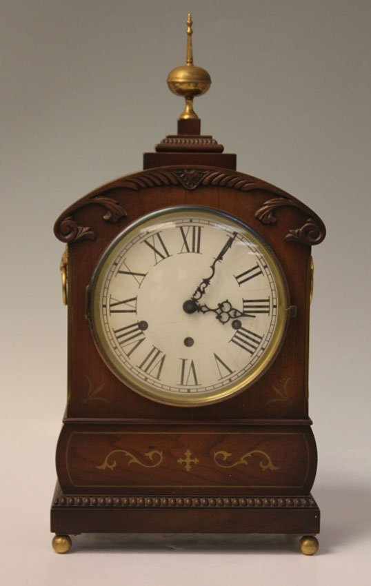 REGENCY INLAID MANTLE CLOCK WITH BRASS INLAY: Height- 23"