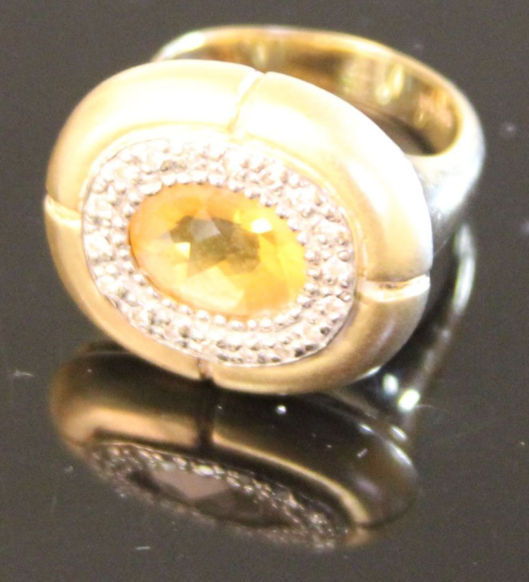 LADY'S 14KT CITRINE AND DIAMOND RING: Ring size- 7.5 Weight- 11.3 grams