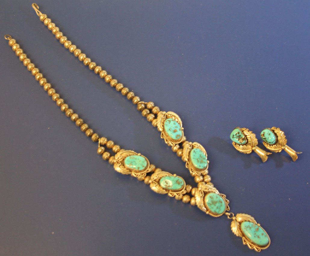 PAIR OF NAVAJO SILVER SQUASH BLOSSOM AND EARRINGS: Weight- 83 grams