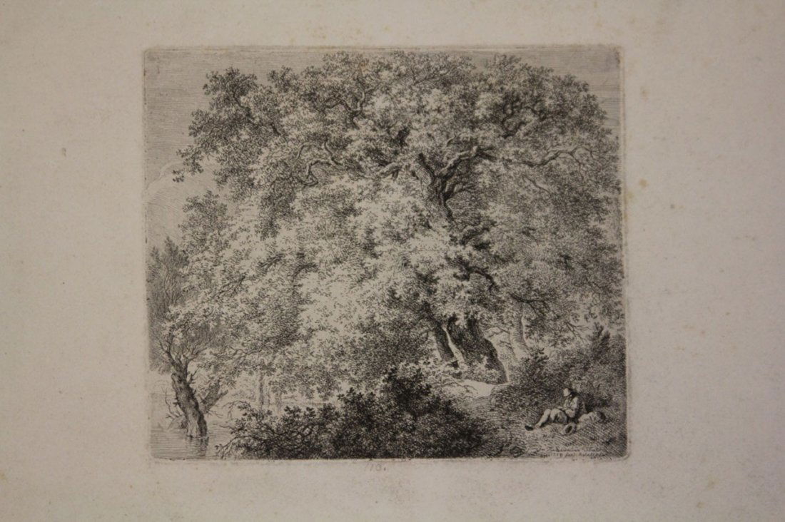 LOT OF (3) FERDINAND KOBELL WORKS OF ART: two pen and inks, one lithograph (German, 1740-1799) Sight- 4 1/4" x 6", 6 3/4" x 9 1/4"