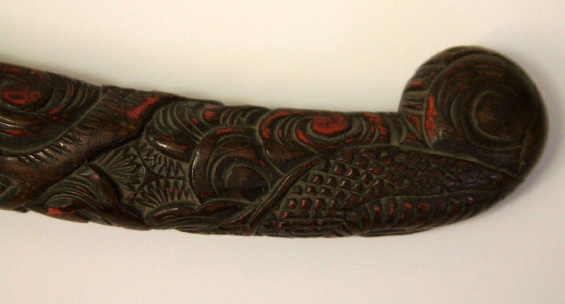 EARLY JAPANESE RED LAQUERED POLICEMAN'S GUARD: 18th century Overall length- 20 3/4"