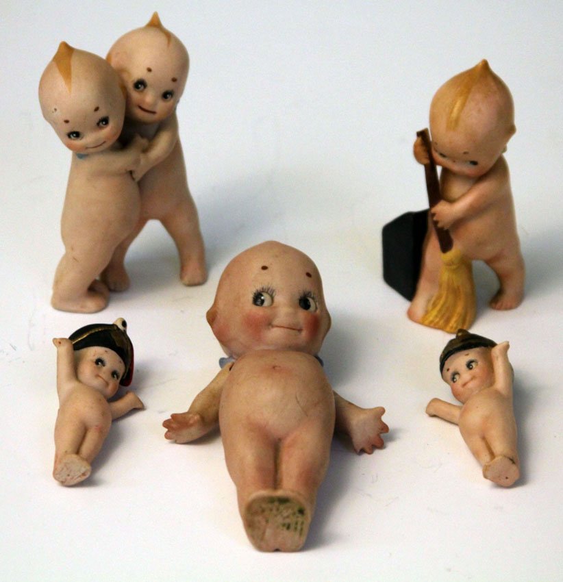 LOT OF (5) KEWPIE BISQUE DOLLS: Length- 2 1/2"- 5"