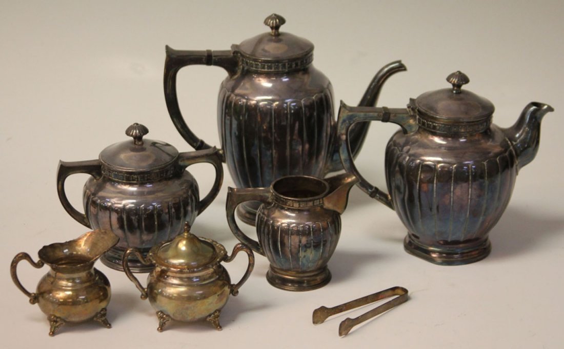 STERLING SILVER TEA SERVICE, ADDITIONAL PCS.: Total of (7) pcs. Weight- 60 troy oz. Condition- minor dings