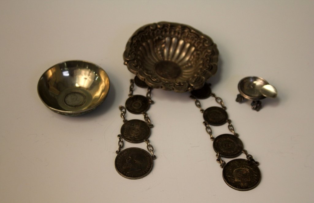 LOT OF (3) COIN AND SILVER TRAYS: Weight- 8.3 troy oz.