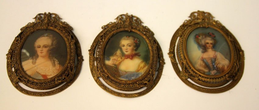 LOT OF (3) FRENCH VINTAGE MINIATURE PAINTINGS: Length- 5 1/2" Condition- one cracked panel
