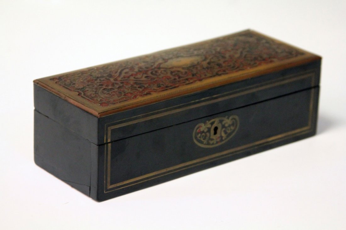 FRENCH BOULLE INLAID GLOVE BOX, 19TH CENTURY: Length- 11"