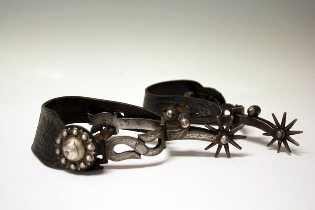 PAIR OF WESTERN SILVER SPURS: Unmarked