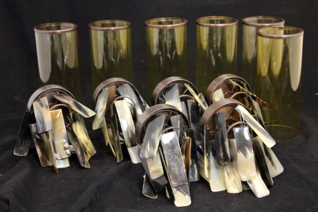 SET OF (6) MODERN GLASS WALL SCONCES: Height of glass cylinder- 12"