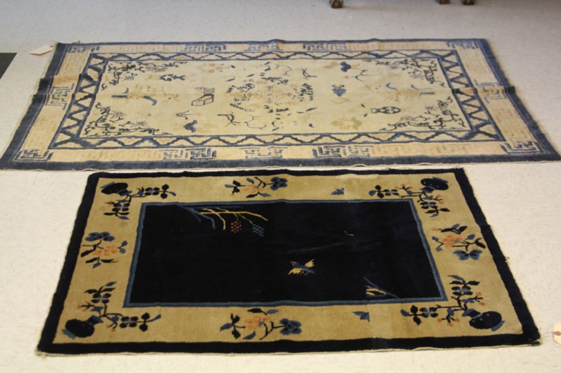 VINTAGE CHINESE CARPETS: Overall- 38" x 45", 50" x 69" Condition- some loss to pile