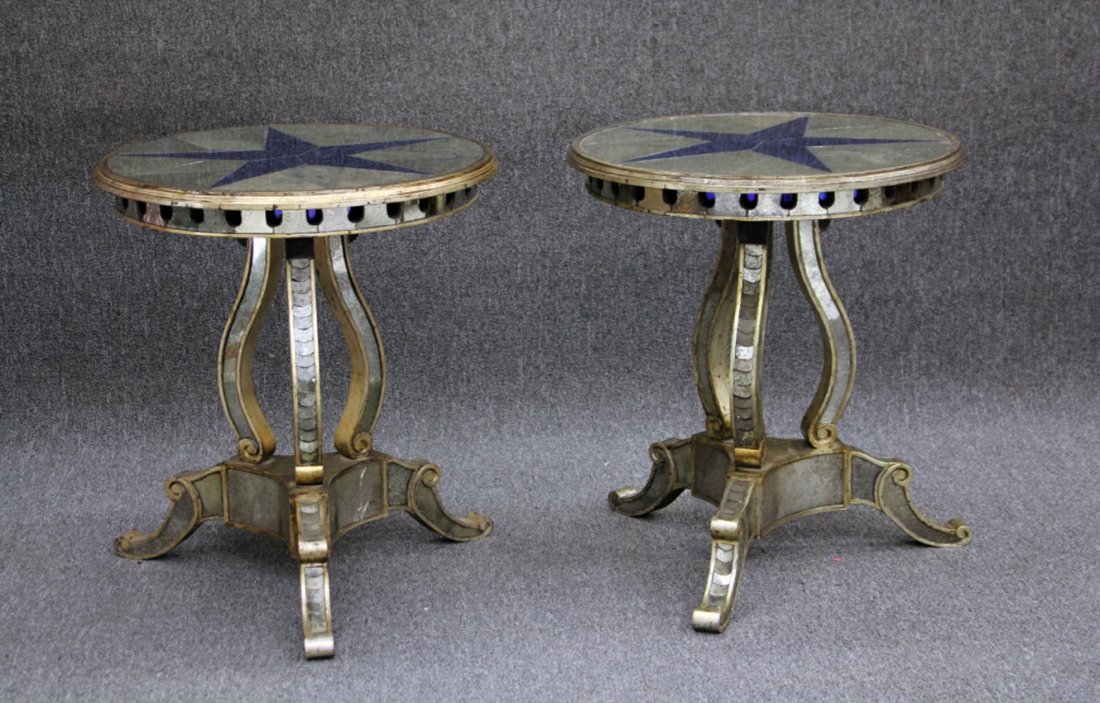 PAIR OF STAR MIRROR TABLES: Height- 30" Diameter- 27"