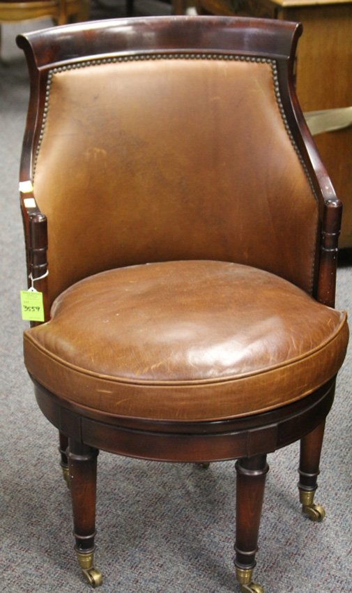 REGENCY STYLE LEATHER BACK OFFICE CHAIR: Height- 37"