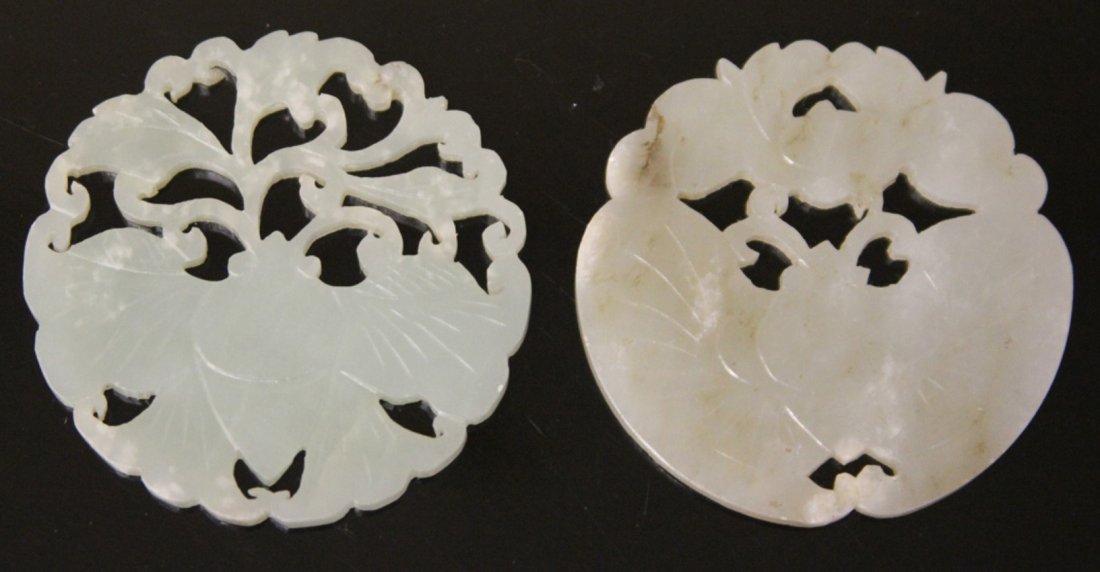 LOT OF (2) VINTAGE CHINESE JADE CARVINGS: Provenance- The Sutton Collection Diameter- 2 1/4"- 2 3/8" Weight- 51.3 grams