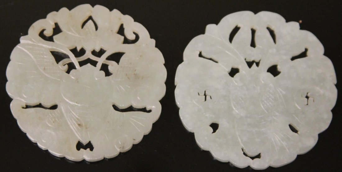 LOT OF (2) VINTAGE CHINESE JADE CARVINGS: Provenance- The Sutton Collection Diameter- 2 1/4" Weight- 57.7 grams