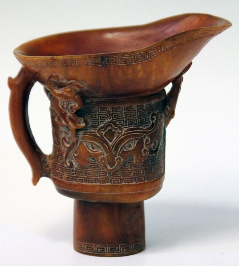 VINTAGE CHINESE LIBATION CARVED CUP: Height- 5 1/2"