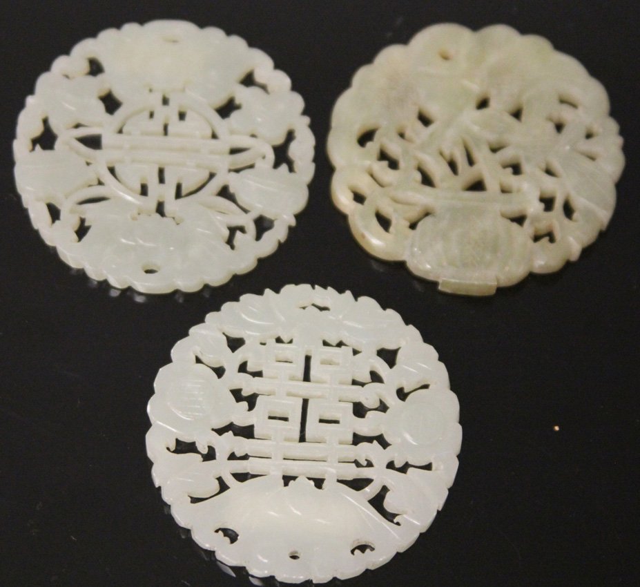 LOT OF (3) VINTAGE CHINESE JADE CARVINGS: Provenance- The Sutton Collection Weight- 67 grams Diameter- 2 1/4"