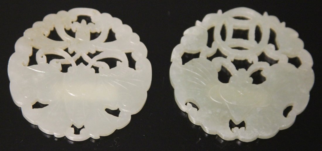 LOT OF (2) CHINESE JADE CARVINGS: Provenance- The Sutton Collection Diameter- 2 1/4" Weight- 40 grams