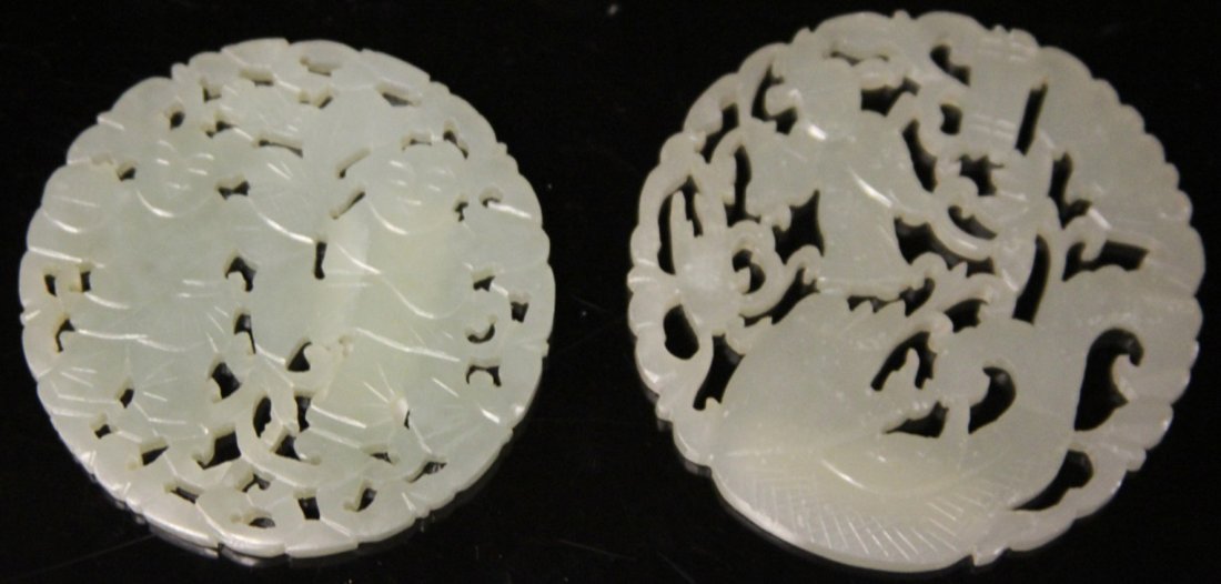 LOT OF (2) CHINESE JADE CARVINGS: Provenance- The Sutton Collection Diameter- 2 1/8- 2 1/4" Weight- 43 grams