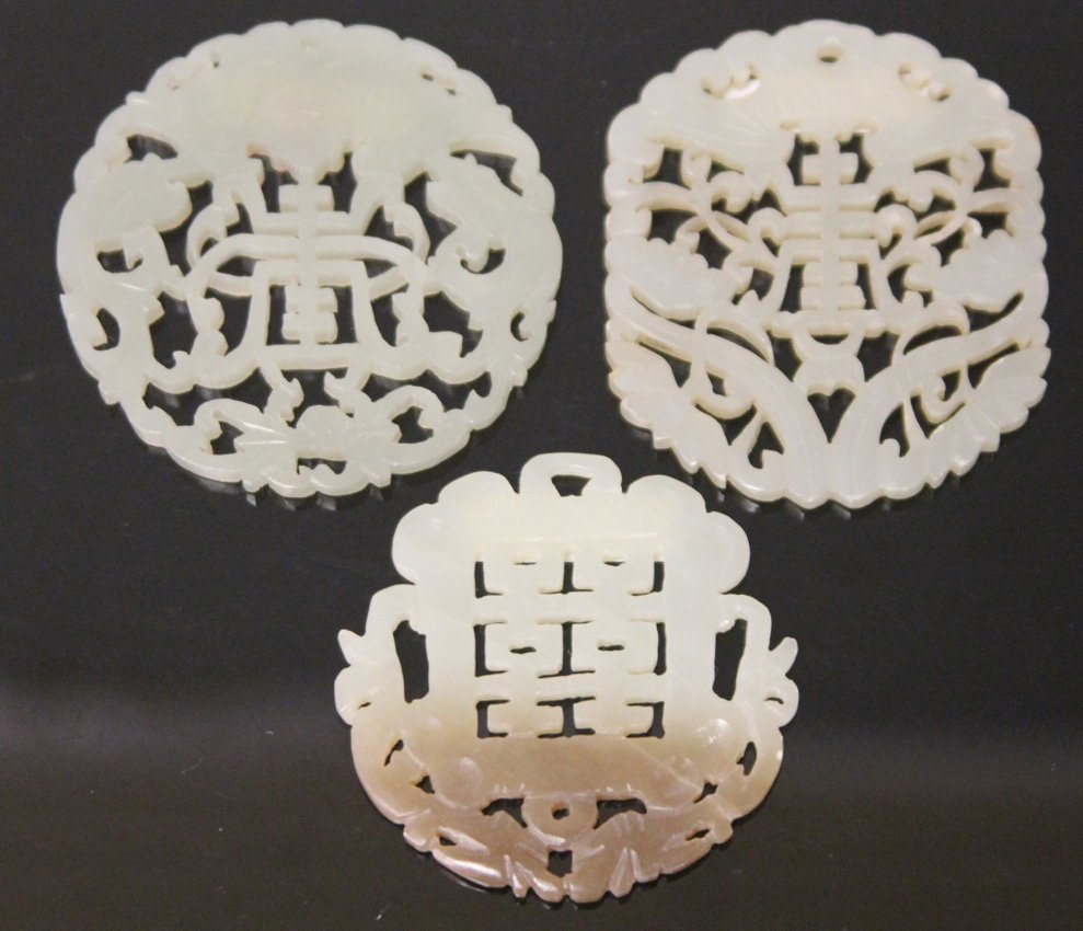 LOT OF (3) VINTAGE CHINESE JADE CARVINGS: Provenance- The Sutton Collection Diameter- 2"- 2 1/4" Weight- 55 grams