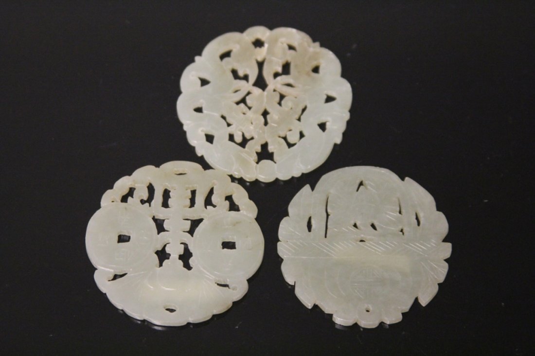 LOT OF (3) VINTAGE CHINESE JADE CARVINGS: Provenance- The Sutton Collection Diameter- 2" Weight- 58 grams