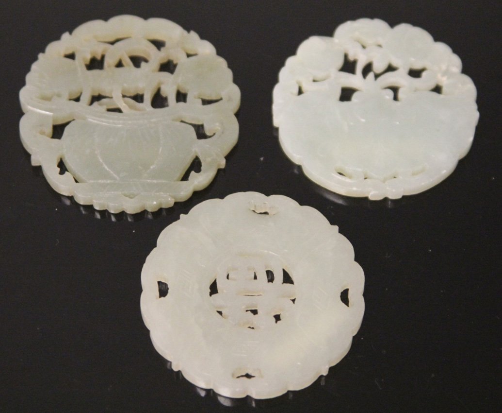 LOT OF (3) VINTAGE CHINESE JADE CARVINGS: Provenance- The Sutton Collection Diameter- 2 1/8"- 2 1/4" Weight- 76 grams