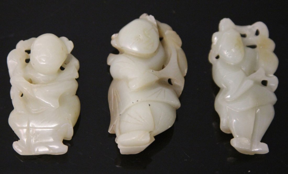 LOT OF (3) VINTAGE CHINESE JADE FIGURAL CARVINGS: Provenance- The Sutton Collection Length- 1 3/4"- 2 1/4" Weight- 86 grams