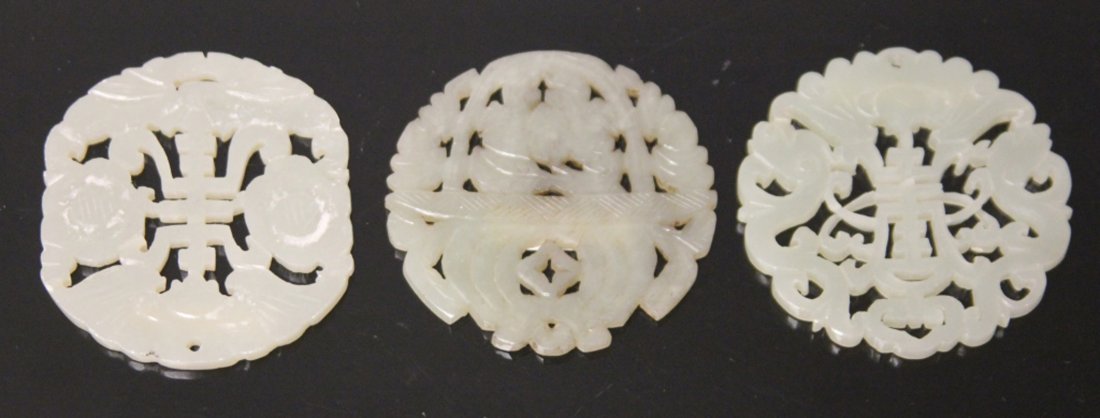 LOT OF (3) VINTAGE JADE CARVINGS: Provenance- The Sutton Collection Weight- 56 grams Diameter- 2"- 2 1/4"