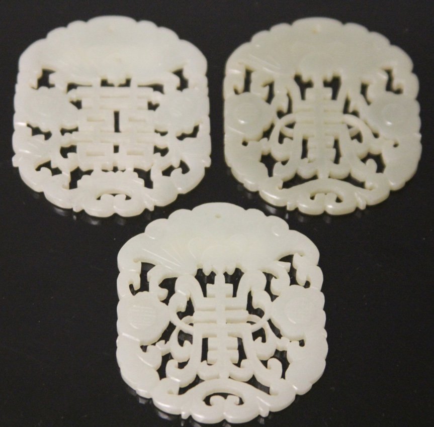 LOT OF (3) VINTAGE CHINESE JADE CARVINGS: Provenance- The Sutton Collection Diameter- 2"- 2 1/4" Weight- 52 grams