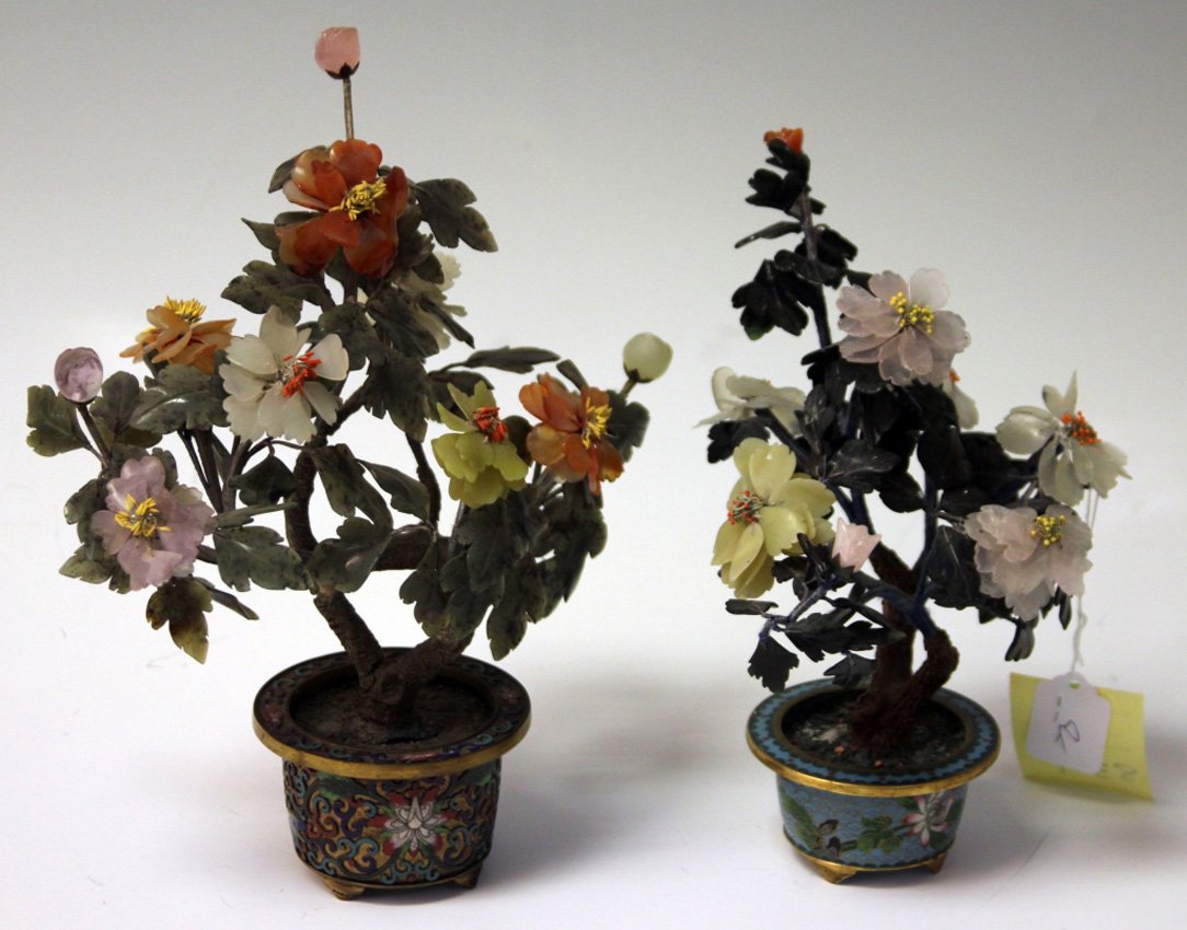 LOT OF (2) CHINESE JADE & QUARTZ TREES: Height- 10", 11"