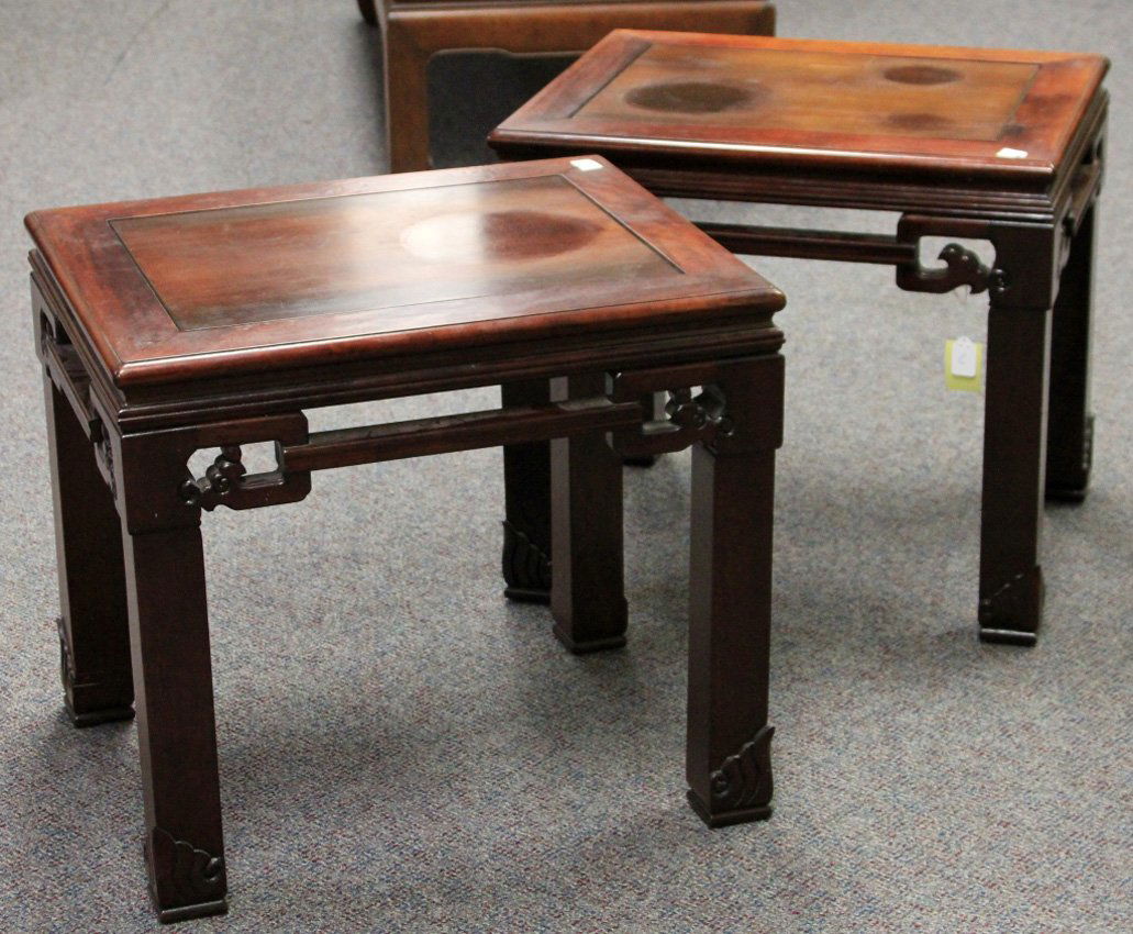 PAIR OF CHINESE CARVED HARDWOOD TABLES: Height- 22" Length- 25"