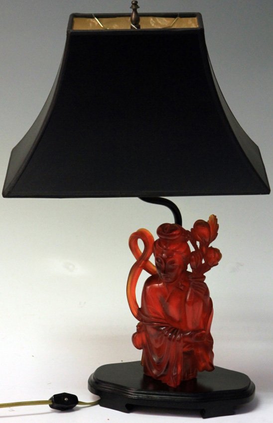 CHINESE QUAN YIN FIGURE, MADE INTO LAMP: Height of carving- 8" Overall height of lamp- 19"