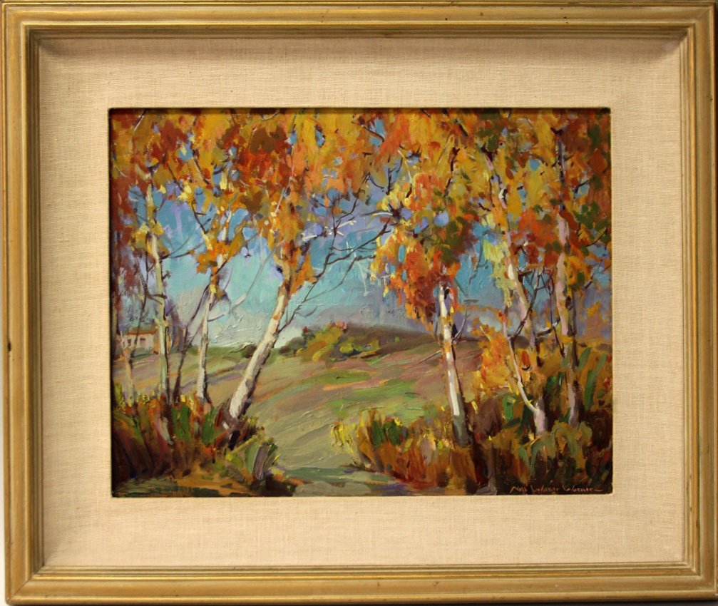 NELL WALKER WARNER, OIL ON BOARD: Landscape- Sycamore Sight- 14" x 18" Overall- 21" x 25"