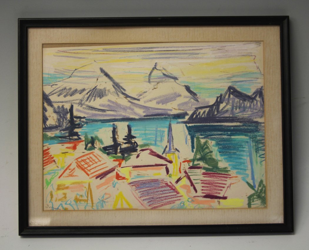 WERNER DREWES, MOUNTAIN LANDSCAPE: Sight- 9" x 11 3/4" Overall- 11 1/2" x 14 1/2"