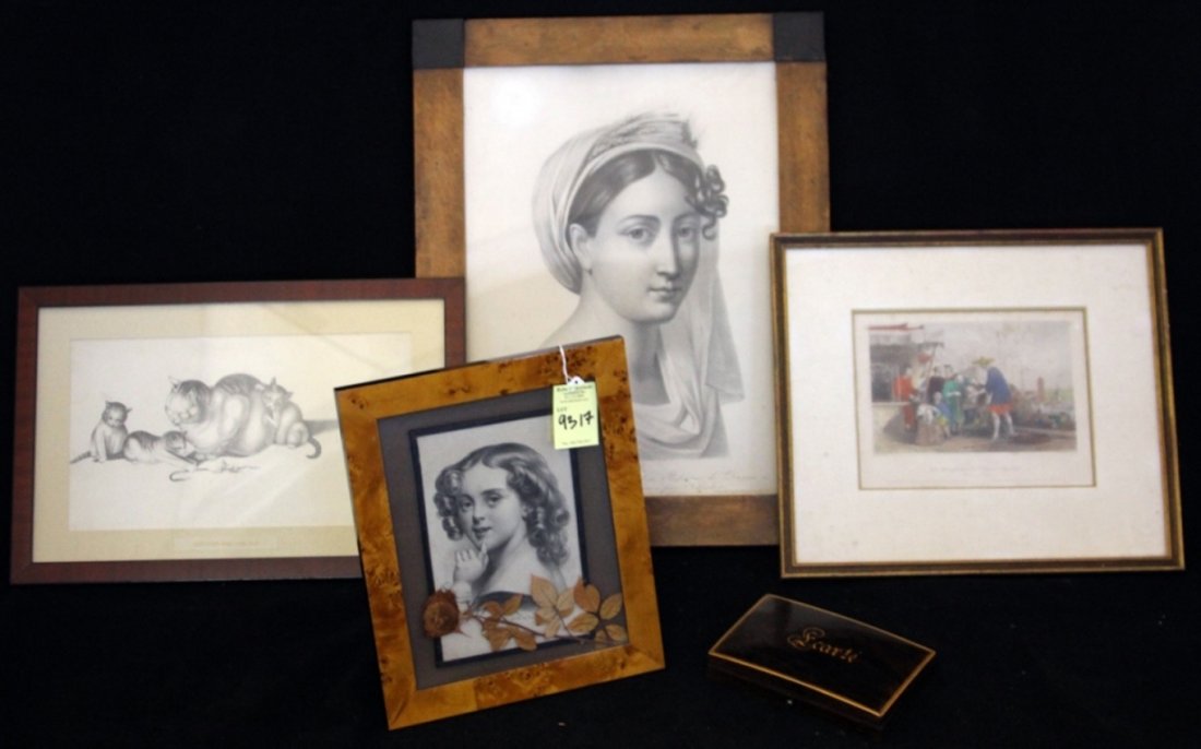 LOT OF (5) ETCHINGS, PRINTS, JEWELRY BOX: Overall- 10" x 12', 15" x 20" Length of box- 6 1/2"