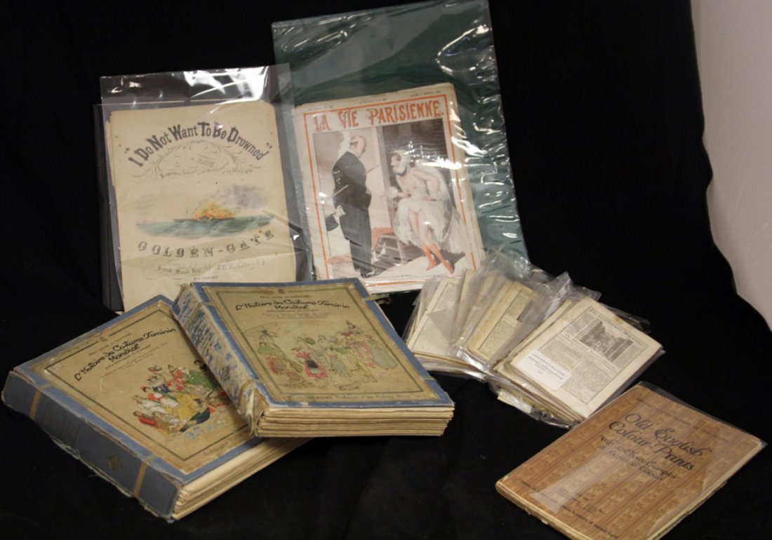 LOT OF 18TH-19TH CENTURY WORKS ON PAPER: Sheet music, French History of Women's Costumes, Gentleman's Book