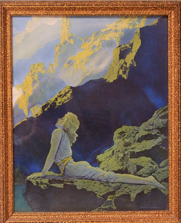 MAXFIELD PARRISH PRINT, VINTAGE FRAME: Overall- 13 1/2" x 17"