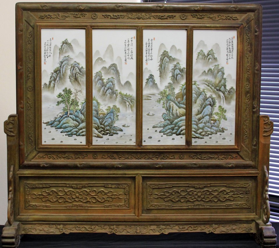 CHINESE FOUR PANEL PORCELAIN SCREEN: Height- 34 1/2"Width- 35"