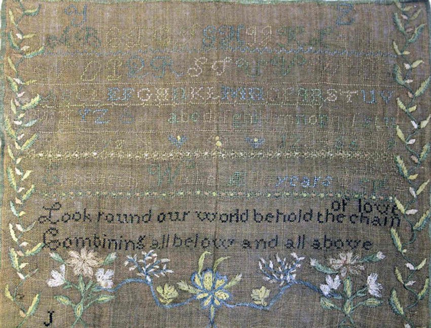 LOT OF (3) EARLY 19TH CENTURY SAMPLERS: Overall- 7 3/4" x 7 1/4",. 13 1/2" x 17 1/2"